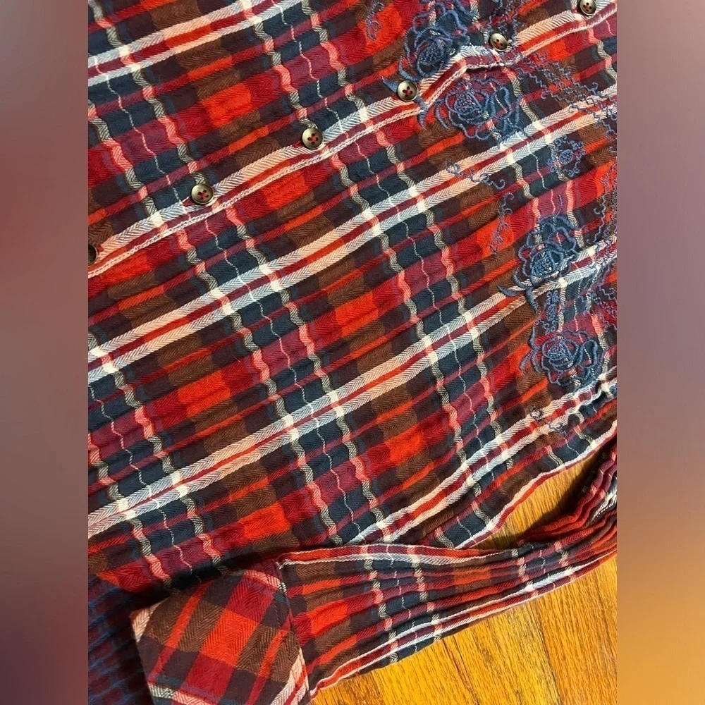 Free People Womens Magical Plaid Button Up Shirt, Red, Small